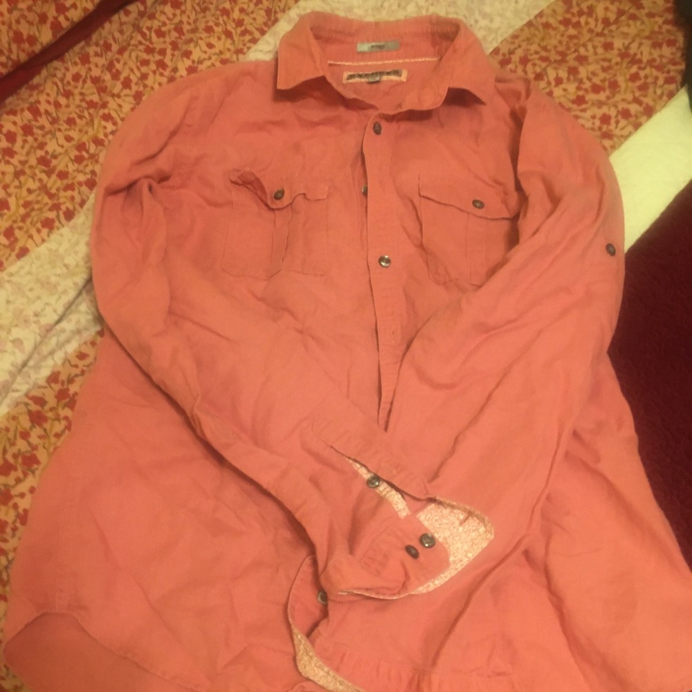 Express red linen shirt fitted m medium men’s